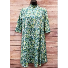 Erma's Closet Blue & Green Swirl Print Moc Neck Dress